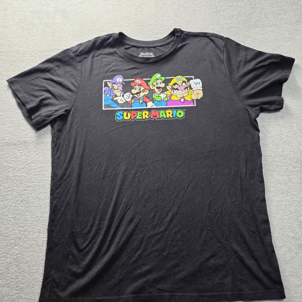 Nintendo‎ Super Mario Bros Graphic Tee Black 2XL Mario Luigi Wario Waluigi Shirt